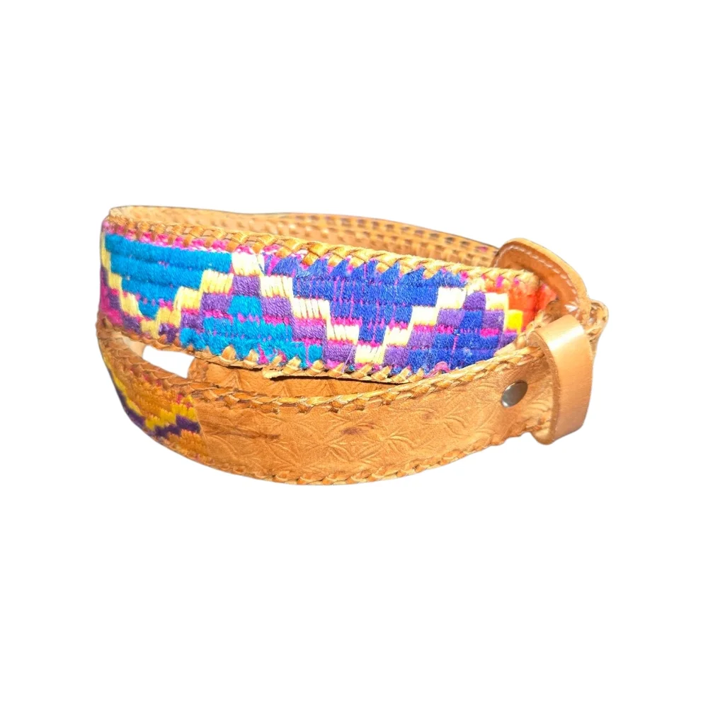Handmade in Guatemala Multicolored Chevron Cotton & Leather Women's Belt Size 34